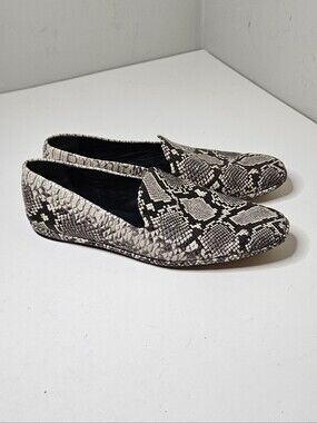 Vince Paz Loafers Snakeskin Leather Gray Cream Slip On Flats Shoes Women's 8